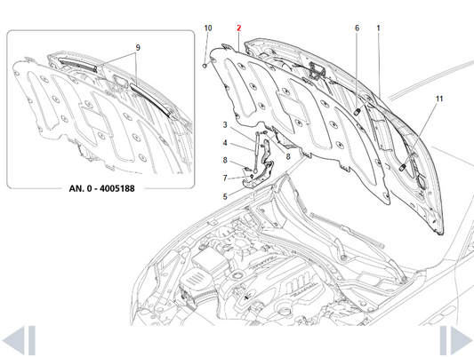 Maserati Quattroporte Ghibli Front Hood Bonnet Lining (ch OEM 670008728